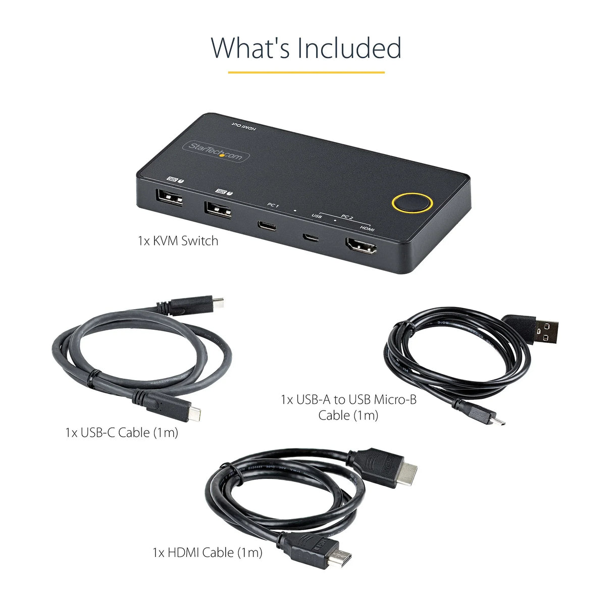 STARTECH 2 Port Hybrid USB-A + HDMI & USB-C KVM Switch - Single 4K 60Hz HDMI 2.0 Monitor - Compact Desktop and|or Laptop HDMI KVM Switch - USB Bus Powered - Thunderbolt 3 Compatible (SV221HUC4K) (SV221HUC4K)