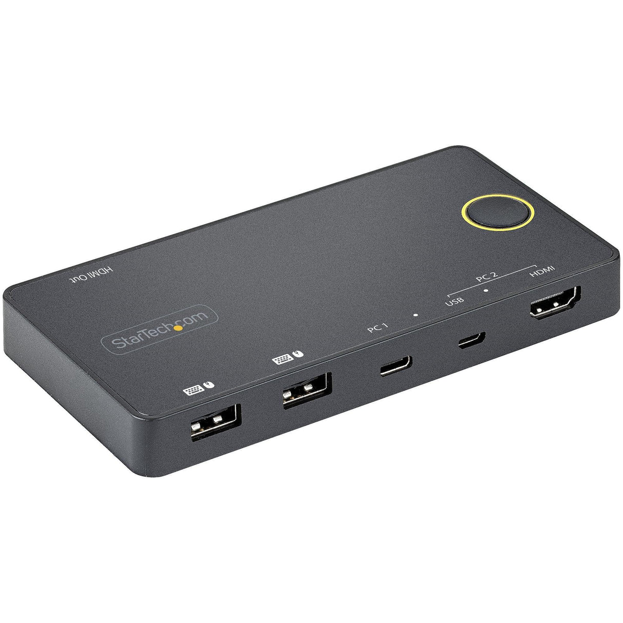 STARTECH 2 Port Hybrid USB-A + HDMI & USB-C KVM Switch - Single 4K 60Hz HDMI 2.0 Monitor - Compact Desktop and|or Laptop HDMI KVM Switch - USB Bus Powered - Thunderbolt 3 Compatible (SV221HUC4K) (SV221HUC4K)