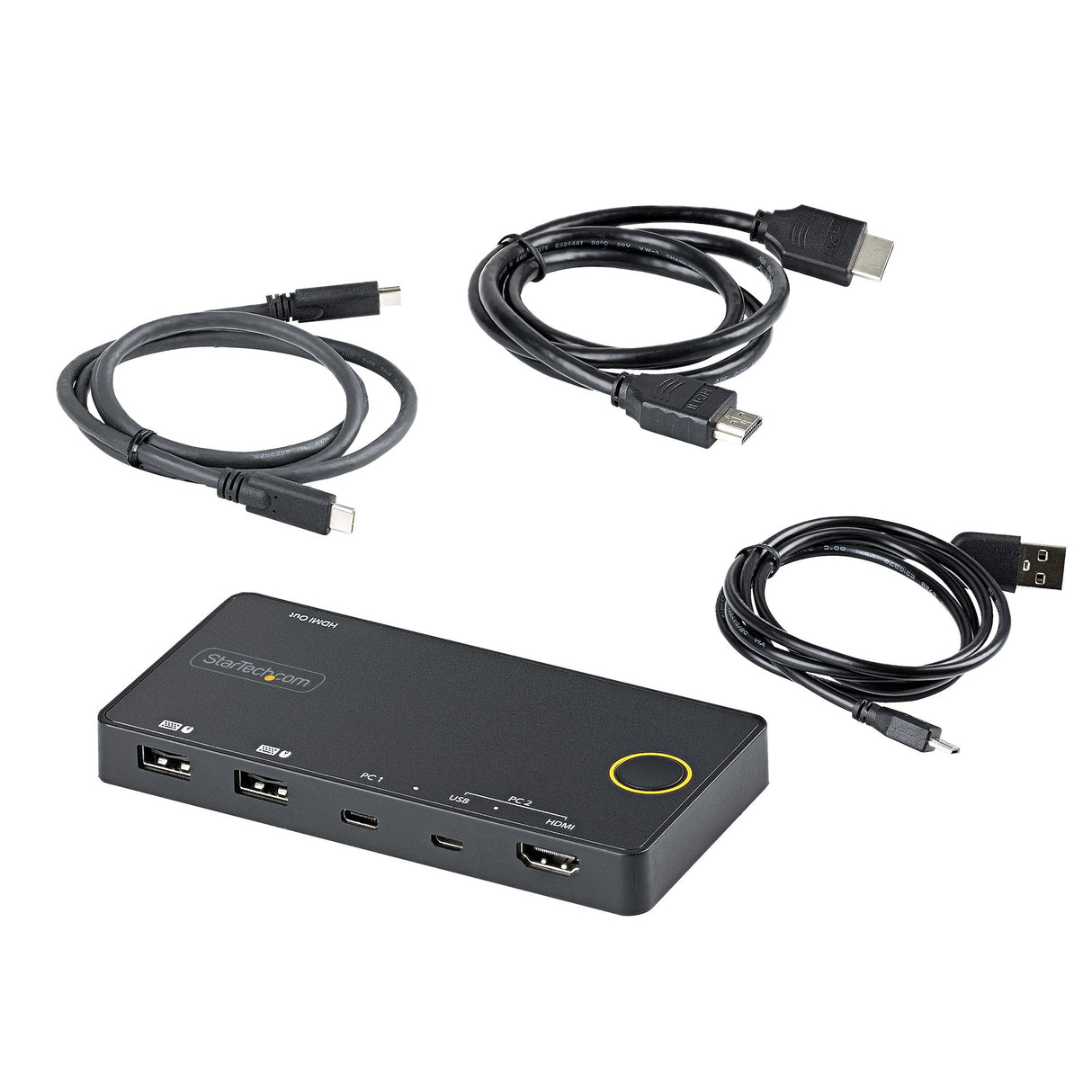 STARTECH 2 Port Hybrid USB-A + HDMI & USB-C KVM Switch - Single 4K 60Hz HDMI 2.0 Monitor - Compact Desktop and|or Laptop HDMI KVM Switch - USB Bus Powered - Thunderbolt 3 Compatible (SV221HUC4K) (SV221HUC4K)