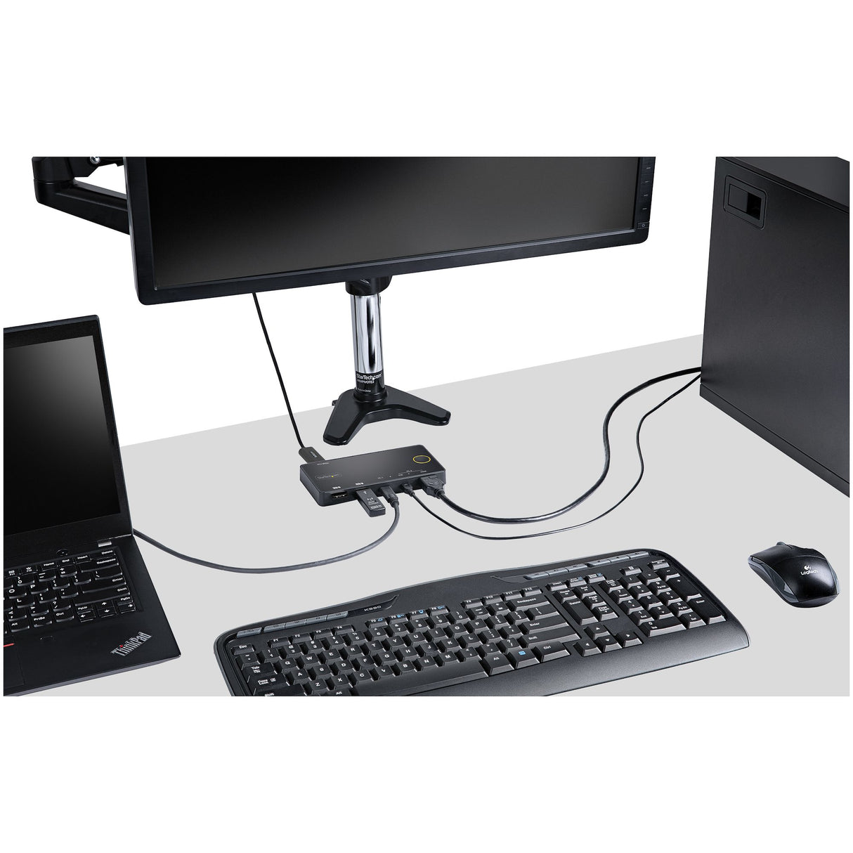 STARTECH 2 Port Hybrid USB-A + HDMI & USB-C KVM Switch - Single 4K 60Hz HDMI 2.0 Monitor - Compact Desktop and|or Laptop HDMI KVM Switch - USB Bus Powered - Thunderbolt 3 Compatible (SV221HUC4K) (SV221HUC4K)