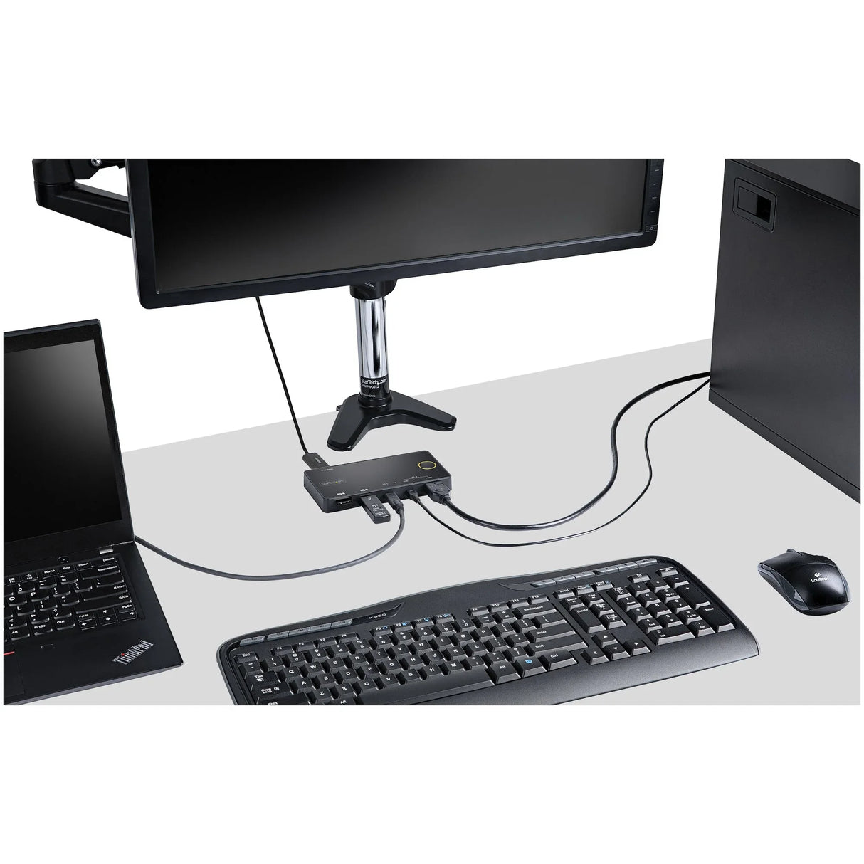 STARTECH 2 Port Hybrid USB-A + HDMI & USB-C KVM Switch - Single 4K 60Hz HDMI 2.0 Monitor - Compact Desktop and|or Laptop HDMI KVM Switch - USB Bus Powered - Thunderbolt 3 Compatible (SV221HUC4K) (SV221HUC4K)