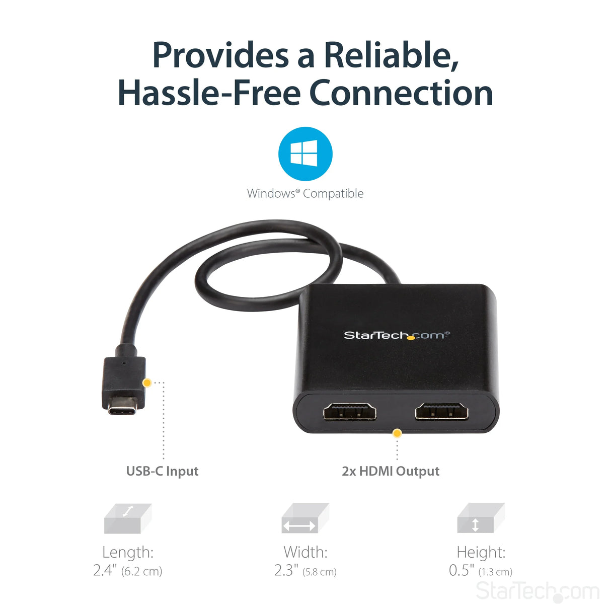 STARTECH 2-Port Multi Monitor Adapter - USB-C to 2x HDMI Video Splitter - USB Type-C to HDMI MST Hub - Dual 4K 30Hz or 1080p 60Hz - Thunderbolt 3 Compatible | Windows Only (MSTCDP122HD) (MSTCDP122HD)