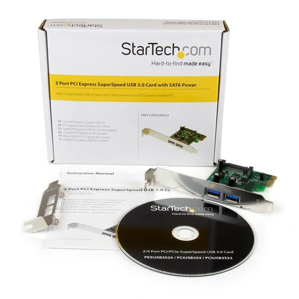 STARTECH 2 Port PCI Express (PCIe) SuperSpeed USB 3.0 Card Adapter with UASP - SATA Power - Dual Port USB 3 PCIe Controller (PEXUSB3S24)