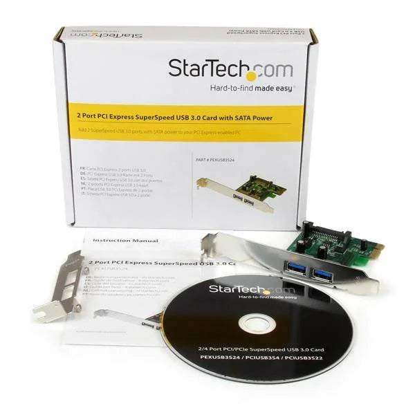 STARTECH 2 Port PCI Express (PCIe) SuperSpeed USB 3.0 Card Adapter with UASP - SATA Power - Dual Port USB 3 PCIe Controller (PEXUSB3S24)
