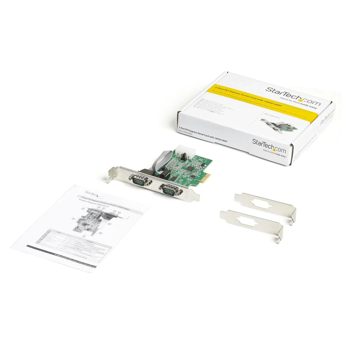 STARTECH 2-port PCI Express RS232 Serial Adapter Card - PCIe RS232 Serial Host Controller Card - PCIe to Dual Serial DB9 Card - 16950 UART - Expansion Card | Windows & Linux (PEX2S953) (PEX2S953)