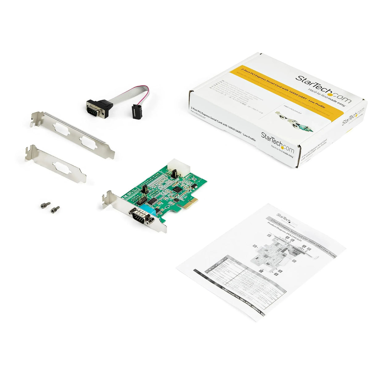 STARTECH 2-port PCI Express RS232 Serial Adapter Card - PCIe RS232 Serial Host Controller Card - PCIe to Serial DB9 - 16950 UART - Low Profile Expansion Card | Windows & Linux (PEX2S953LP) (PEX2S953LP)