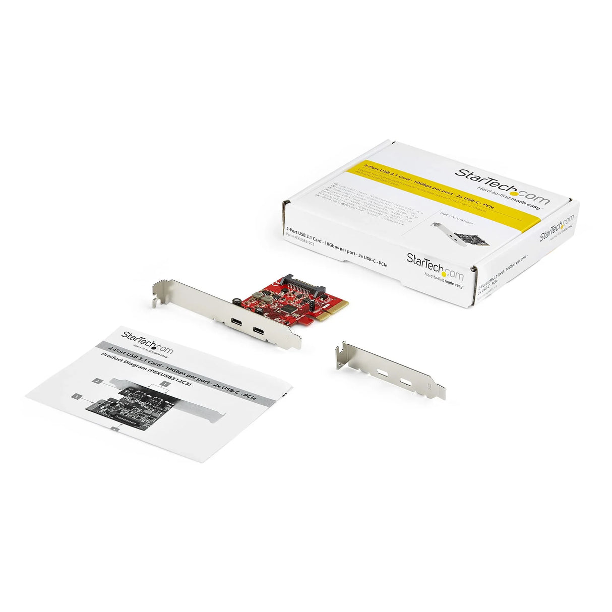 STARTECH 2-Port USB 3.2 Gen 2x1 (10Gbps) PCIe Card - USB-C SuperSpeed PCI Express 3.0 x4 Host Controller Card - USB Type-C PCIe Add-On Adapter Card - USB C Expansion Card (PEXUSB312C3) (PEXUSB312C3)