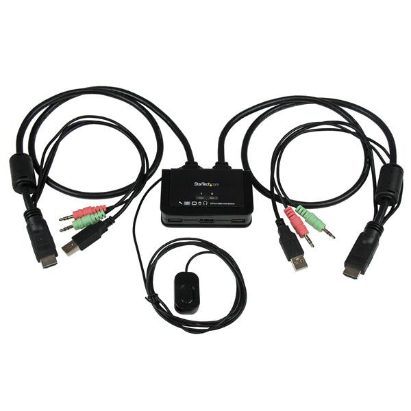 STARTECH 2 Port USB HDMI Cable KVM Switch with Audio and Remote Switch - USB Powered KVM with HDMI - Dual Port HDMI KVM Switch (SV211HDUA)