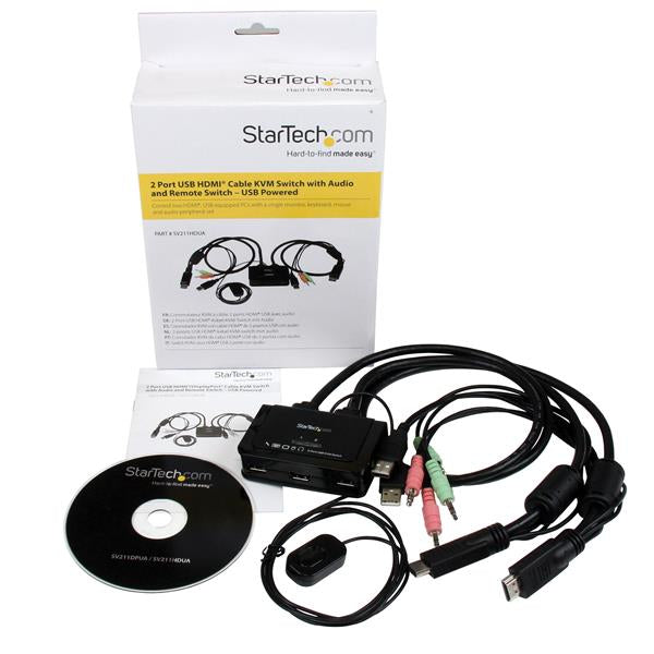 STARTECH 2 Port USB HDMI Cable KVM Switch with Audio and Remote Switch - USB Powered KVM with HDMI - Dual Port HDMI KVM Switch (SV211HDUA)