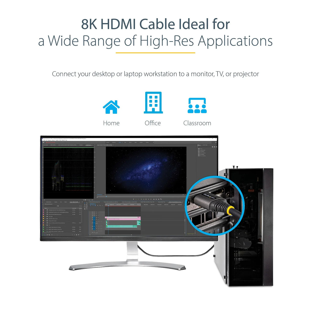 STARTECH 20in (50cm) HDMI 2.1 Cable 8K - Certified Ultra High Speed HDMI Cable 48Gbps - 8K 60Hz|4K 120Hz HDR10+ eARC - Ultra HD 8K HDMI Cord - Monitor|TV|Display - TPE Jacket (HDMM21V50CM) (HDMM21V50CM)