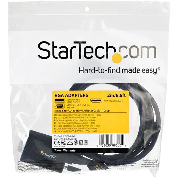 STARTECH 2m VGA to HDMI Converter Cable with USB Audio Support & Power - Analog to Digital Video Adapter Cable to connect a VGA PC to HDMI Display - 1080p Male to Male Monitor Cable (VGA2HDMM2M) (VGA2HDMM2M)