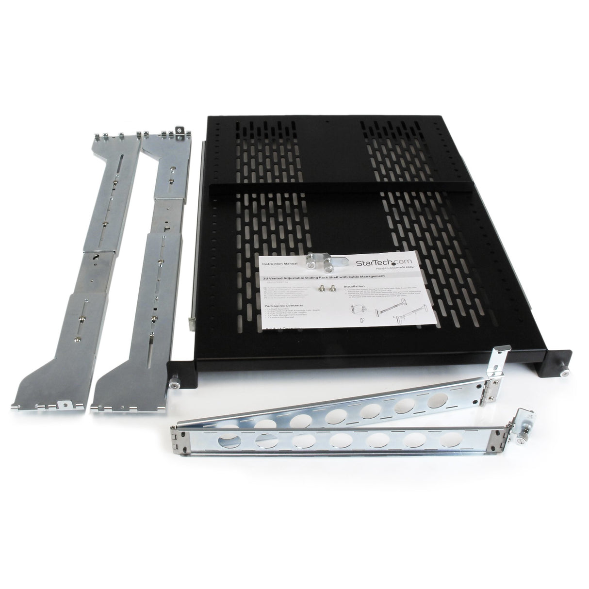 STARTECH 2U Vented Sliding Server Rack Shelf w| Cable Management Arm - 27.6 to 31.6in Adjustable Mounting Depth - 125lb - 19” Server Tray Shelf for Equipment Rack - 24in Deep (UNISLDSHF19M) (UNISLDSHF19M)