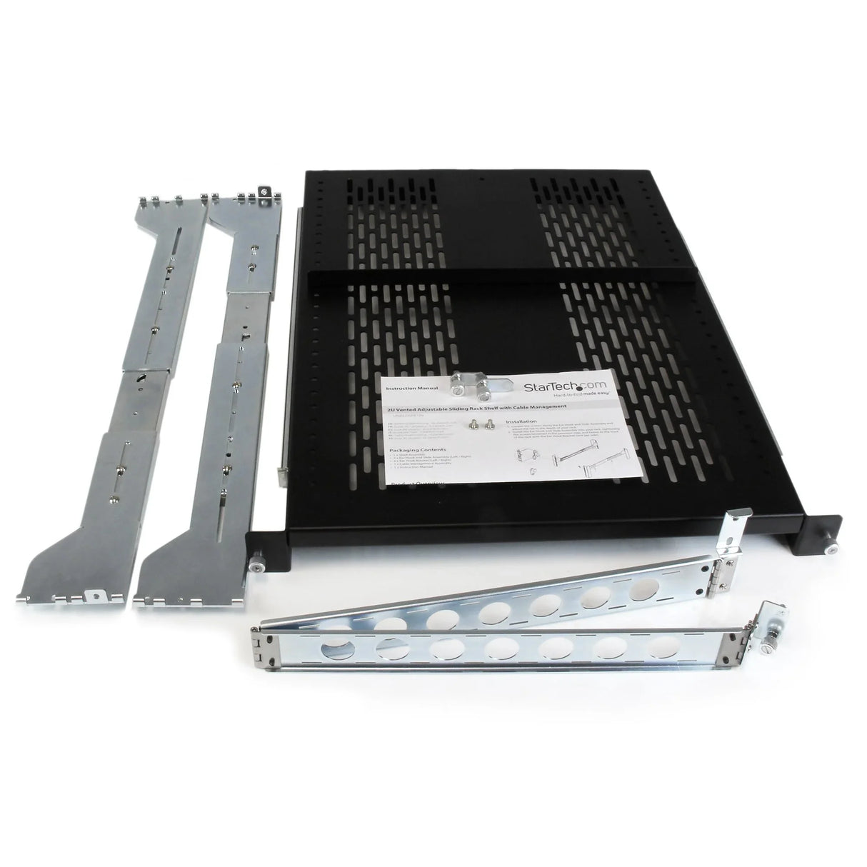 STARTECH 2U Vented Sliding Server Rack Shelf w| Cable Management Arm - 27.6 to 31.6in Adjustable Mounting Depth - 125lb - 19” Server Tray Shelf for Equipment Rack - 24in Deep (UNISLDSHF19M) (UNISLDSHF19M)