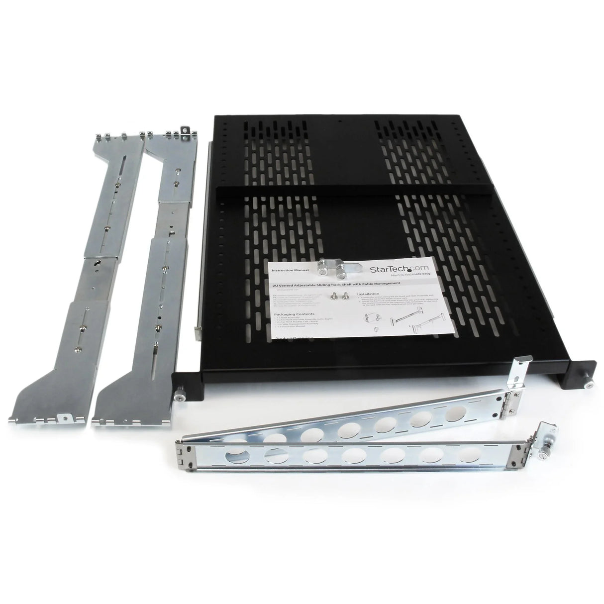 STARTECH 2U Vented Sliding Server Rack Shelf w| Cable Management Arm - 27.7 to 31.6in Adjustable Mounting Depth - 50lb - 19” Server Tray Shelf for Equipment Rack - 24in Deep (UNISLDSHF192) (UNISLDSHF192)