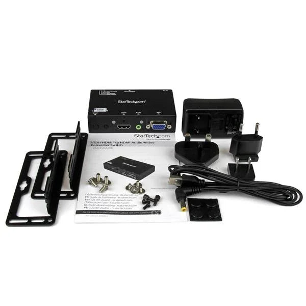 STARTECH 2x1 VGA + HDMI to HDMI Switch | Selector Box - 1080p Multi Video Input Automatic Switcher - 2 Computers In 1 Monitor Out (VS221VGA2HD) (VS221VGA2HD)