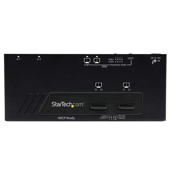 STARTECH 2x2 HDMI Matrix Switch with Remote - 1080p Automatic & Priority Switcher - Video Wall Auto Selector Splitter Box - Audio Out (VS222HDQ) (VS222HDQ)