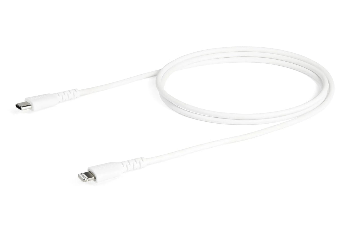 STARTECH 3 foot (1m) Durable White USB-C to Lightning Cable - Heavy Duty Rugged Aramid Fiber USB Type A to Lightning Charger|Sync Power Cord - Apple MFi Certified iPad|iPhone 12 (RUSBCLTMM1MW) (RUSBCLTMM1MW)