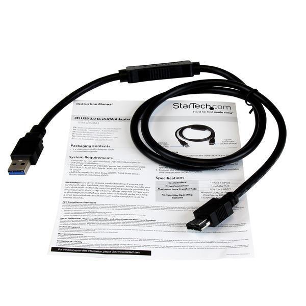 STARTECH 3 ft USB 3.0 to eSATA Adapter - 6 Gbps USB to HDD|SSD|ODD Converter - Hard Drive to USB Cable (USB3S2ESATA3) (USB3S2ESATA3)