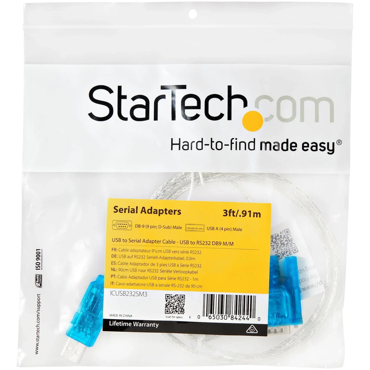 STARTECH 3 ft USB to Serial RS232 Adapter - DB9 - USB Serial Adapter - Prolific USB to Serial Adapter - 1-Port (ICUSB232SM3)