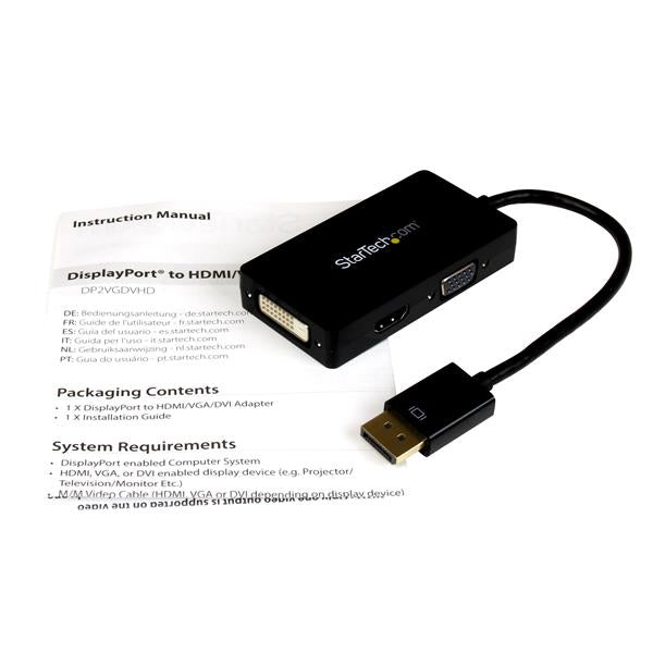 STARTECH 3 in 1 DisplayPort Multi Video Adapter Converter - 1080p DP Laptop to HDMI VGA or DVI Monitor or Projector Display (DP2VGDVHD) (DP2VGDVHD)