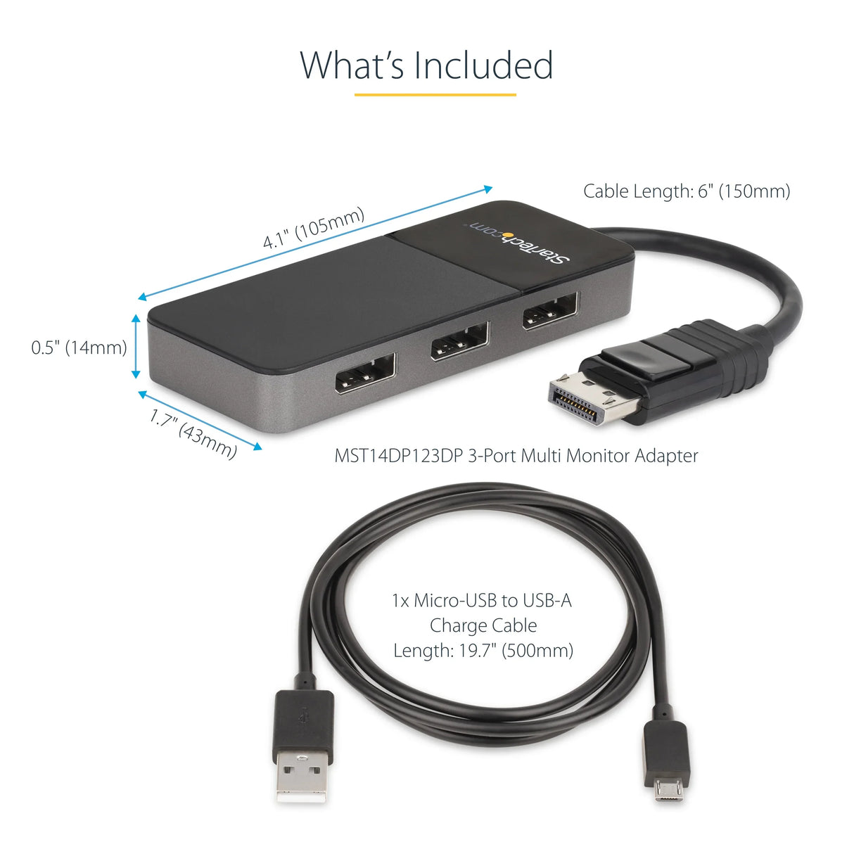 STARTECH 3-Port Multi Monitor Adapter - DisplayPort 1.4 to 3x 4K DisplayPort Video Splitter - Dual or Triple 4K - Laptop|Desktop DisplayPort MST Hub for Multiple Monitors - For Windows PCs Only (MST14DP123DP) (MST14DP123DP)