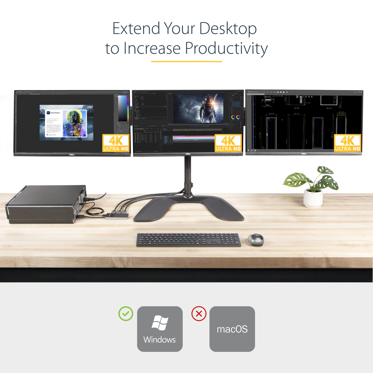 STARTECH 3-Port Multi Monitor Adapter - DisplayPort 1.4 to 3x 4K DisplayPort Video Splitter - Dual or Triple 4K - Laptop|Desktop DisplayPort MST Hub for Multiple Monitors - For Windows PCs Only (MST14DP123DP) (MST14DP123DP)