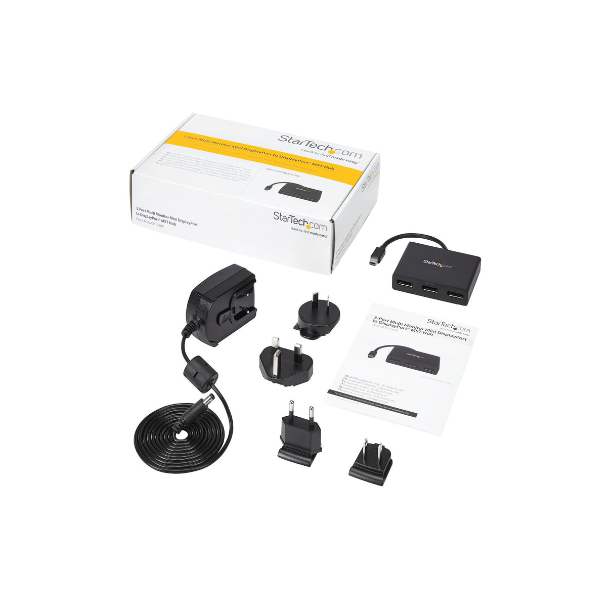 STARTECH 3-Port Multi Monitor Adapter - Mini DisplayPort to DisplayPort MST Hub | Dual 4K 30Hz & 1x 1080p - Video Splitter for Extended Desktop Mode on Windows Only - mDP 1.2 to 3x DP (MSTMDP123DP) (MSTMDP123DP)