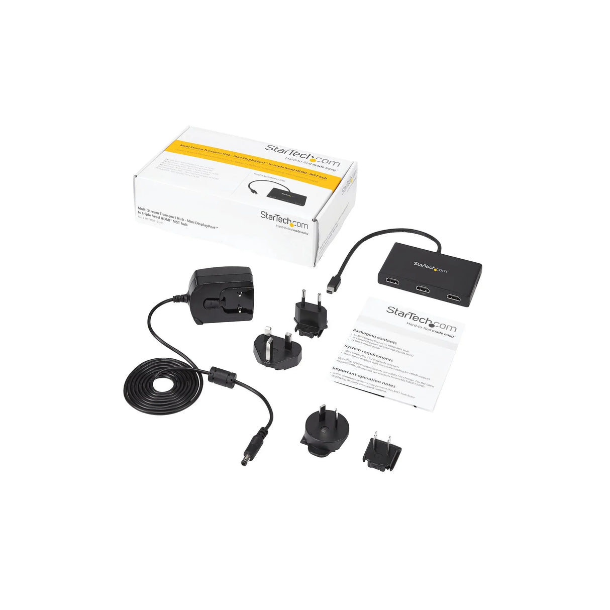 STARTECH 3-Port Multi Monitor Adapter - Mini DisplayPort to HDMI MST Hub - Triple 1080p or Dual 4K 30Hz - Video Splitter for Extended Desktop Mode on Windows Only - mDP 1.2 to 3x HDMI (MSTMDP123HD) (MSTMDP123HD)