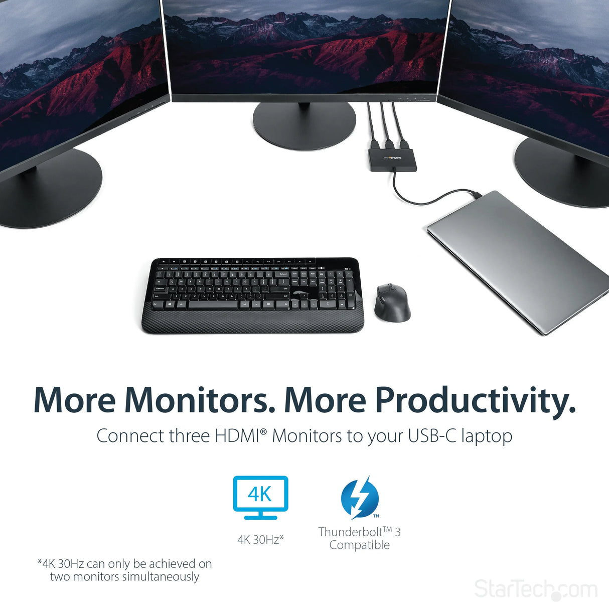 STARTECH 3-Port Multi Monitor Adapter - USB-C to 3x HDMI Video Splitter - USB Type-C to HDMI MST Hub - Dual 4K 30Hz or Triple 1080p - Thunderbolt 3 Compatible | Windows Only (MSTCDP123HD) (MSTCDP123HD)