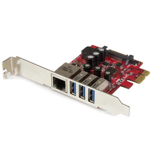STARTECH 3 Port PCI Express USB 3.0 Card + Gigabit Ethernet - Fits Standard & Low-Profile PCs - UASP Supported - Optional SATA Power (PEXUSB3S3GE)