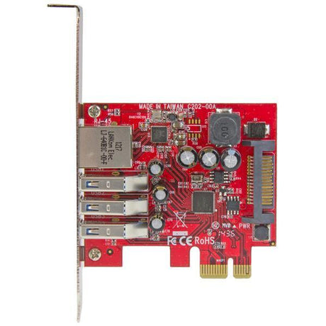STARTECH 3 Port PCI Express USB 3.0 Card + Gigabit Ethernet - Fits Standard & Low-Profile PCs - UASP Supported - Optional SATA Power (PEXUSB3S3GE)