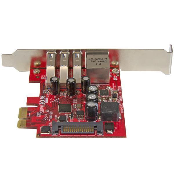 STARTECH 3 Port PCI Express USB 3.0 Card + Gigabit Ethernet - Fits Standard & Low-Profile PCs - UASP Supported - Optional SATA Power (PEXUSB3S3GE)