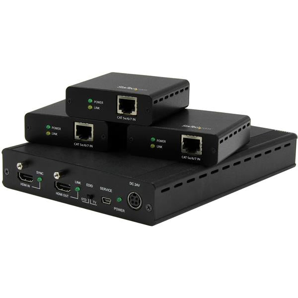 STARTECH 3 Way HDMI Splitter - HDBaseT Extender Kit w| 3 Receivers - 1x3 HDMI over CAT5e | CAT6 Splitter - 3 Port HDBaseT HDMI Extender - Up to 4K (ST124HDBT) (ST124HDBT)