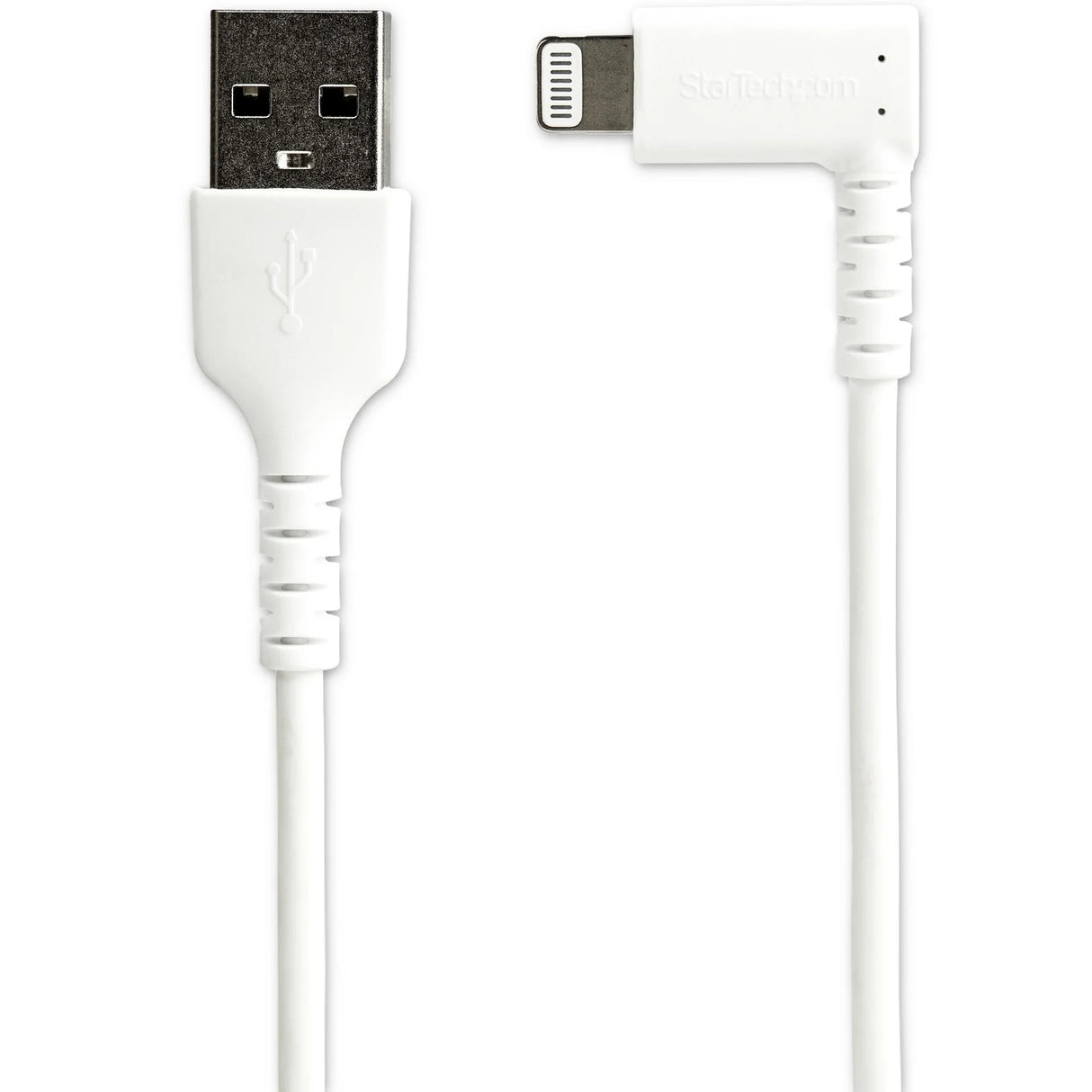 STARTECH 3ft (1m) Durable USB A to Lightning Cable - White 90° Right Angled Heavy Duty Rugged Aramid Fiber USB Type A to Lightning Charging|Sync Cord - Apple MFi Certified - iPhone (RUSBLTMM1MWR) (RUSBLTMM1MWR)