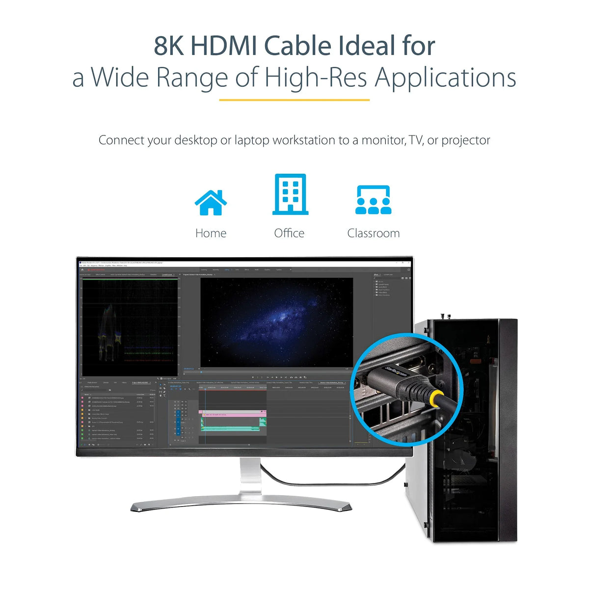 STARTECH 3ft (1m) HDMI 2.1 Cable 8K - Certified Ultra High Speed HDMI Cable 48Gbps - 8K 60Hz|4K 120Hz HDR10+ eARC - Ultra HD 8K HDMI Cable - Monitor|TV|Display - Flexible TPE Jacket (HDMM21V1M) (HDMM21V1M)