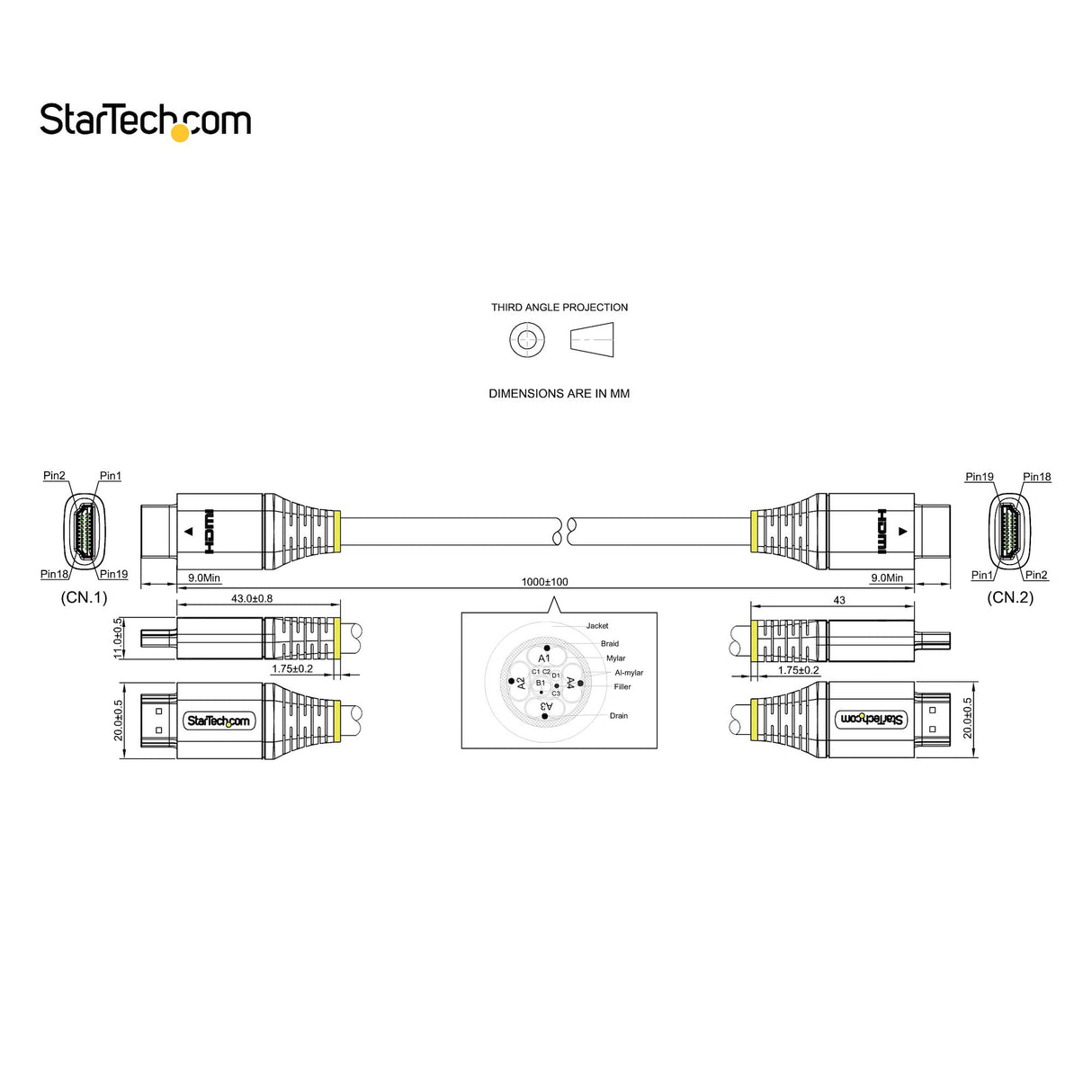 STARTECH 3ft (1m) HDMI 2.1 Cable 8K - Certified Ultra High Speed HDMI Cable 48Gbps - 8K 60Hz|4K 120Hz HDR10+ eARC - Ultra HD 8K HDMI Cable - Monitor|TV|Display - Flexible TPE Jacket (HDMM21V1M) (HDMM21V1M)