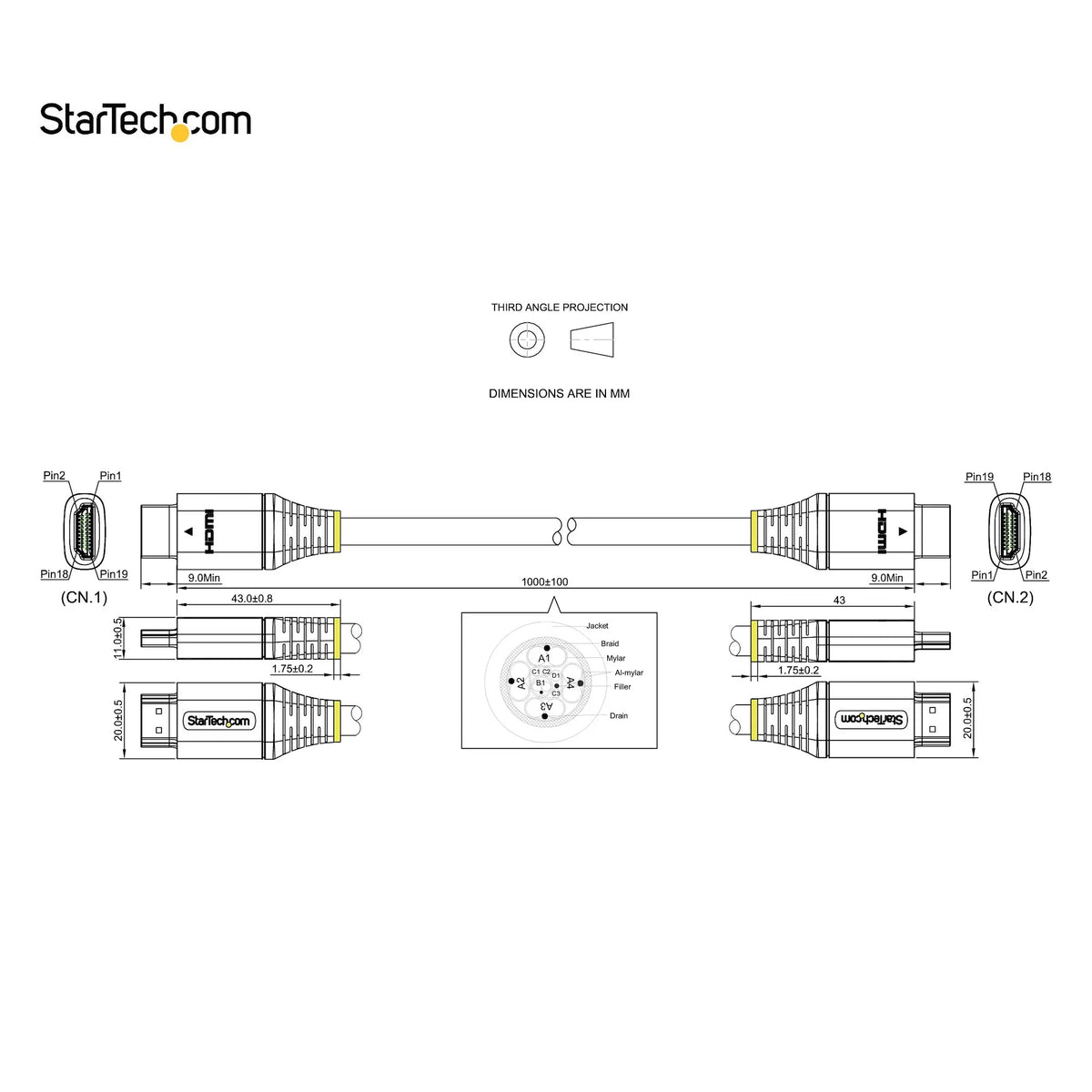 STARTECH 3ft (1m) HDMI 2.1 Cable 8K - Certified Ultra High Speed HDMI Cable 48Gbps - 8K 60Hz|4K 120Hz HDR10+ eARC - Ultra HD 8K HDMI Cable - Monitor|TV|Display - Flexible TPE Jacket (HDMM21V1M) (HDMM21V1M)