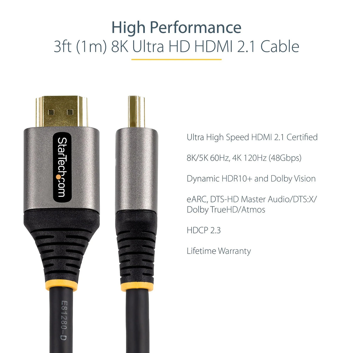 STARTECH 3ft (1m) HDMI 2.1 Cable 8K - Certified Ultra High Speed HDMI Cable 48Gbps - 8K 60Hz|4K 120Hz HDR10+ eARC - Ultra HD 8K HDMI Cable - Monitor|TV|Display - Flexible TPE Jacket (HDMM21V1M) (HDMM21V1M)