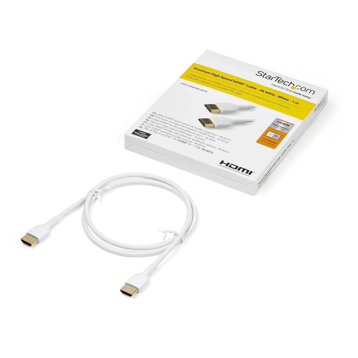 STARTECH 3ft (1m) Premium Certified HDMI 2.0 Cable with Ethernet - Durable High Speed UHD 4K 60Hz HDR - Rugged M|M HDMI Cord with Aramid Fiber - TPE - Ultra HD Monitors | TVs & Displays (RHDMM1MPW) (RHDMM1MPW)