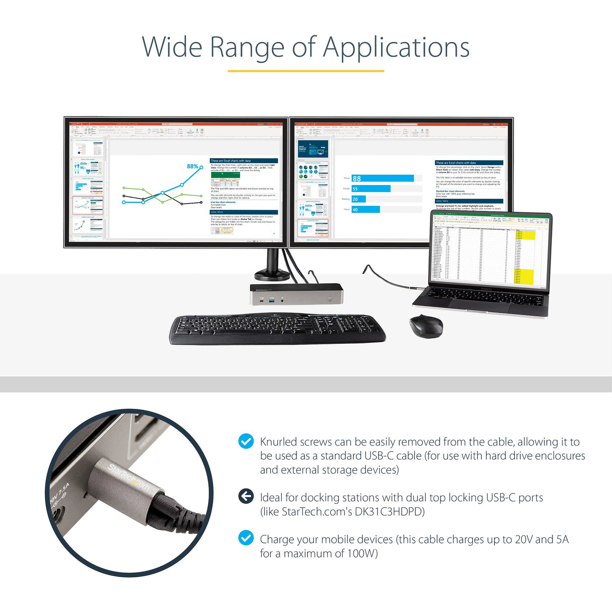 STARTECH 3ft (1m) Top Screw Locking USB C Cable 10Gbps - USB 3.1|3.2 Gen 2 Type-C Cable - 100W (5A) Power Delivery Charging | DP Alt Mode - Single Screw Lock | USB-C Cord Charge|Sync (USB31CCTLKV1M) (USB31CCTLKV1M)
