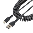 STARTECH 3ft (1m) USB A to C Charging Cable | Coiled Heavy Duty Fast Charge & Sync USB-C Cable | USB 2.0 A to Type-C Cable | Rugged Aramid Fiber | Durable Male to Male USB | Black (R2ACC-1M-USB-CABLE) (R2ACC-1M-USB-CABLE)
