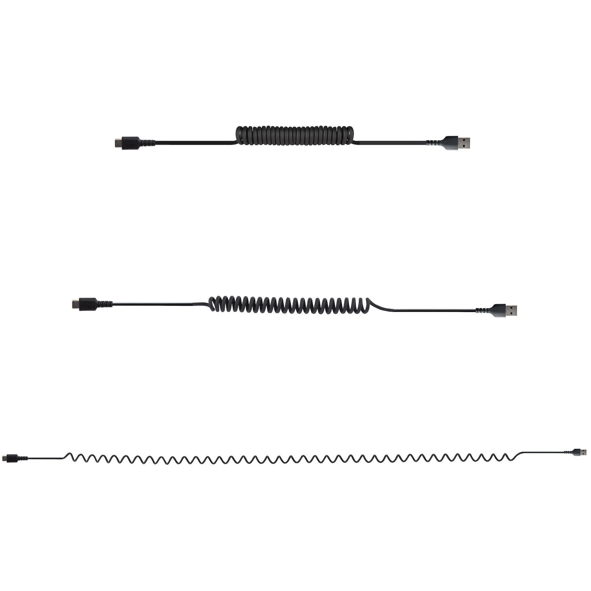 STARTECH 3ft (1m) USB A to C Charging Cable | Coiled Heavy Duty Fast Charge & Sync USB-C Cable | USB 2.0 A to Type-C Cable | Rugged Aramid Fiber | Durable Male to Male USB | Black (R2ACC-1M-USB-CABLE) (R2ACC-1M-USB-CABLE)