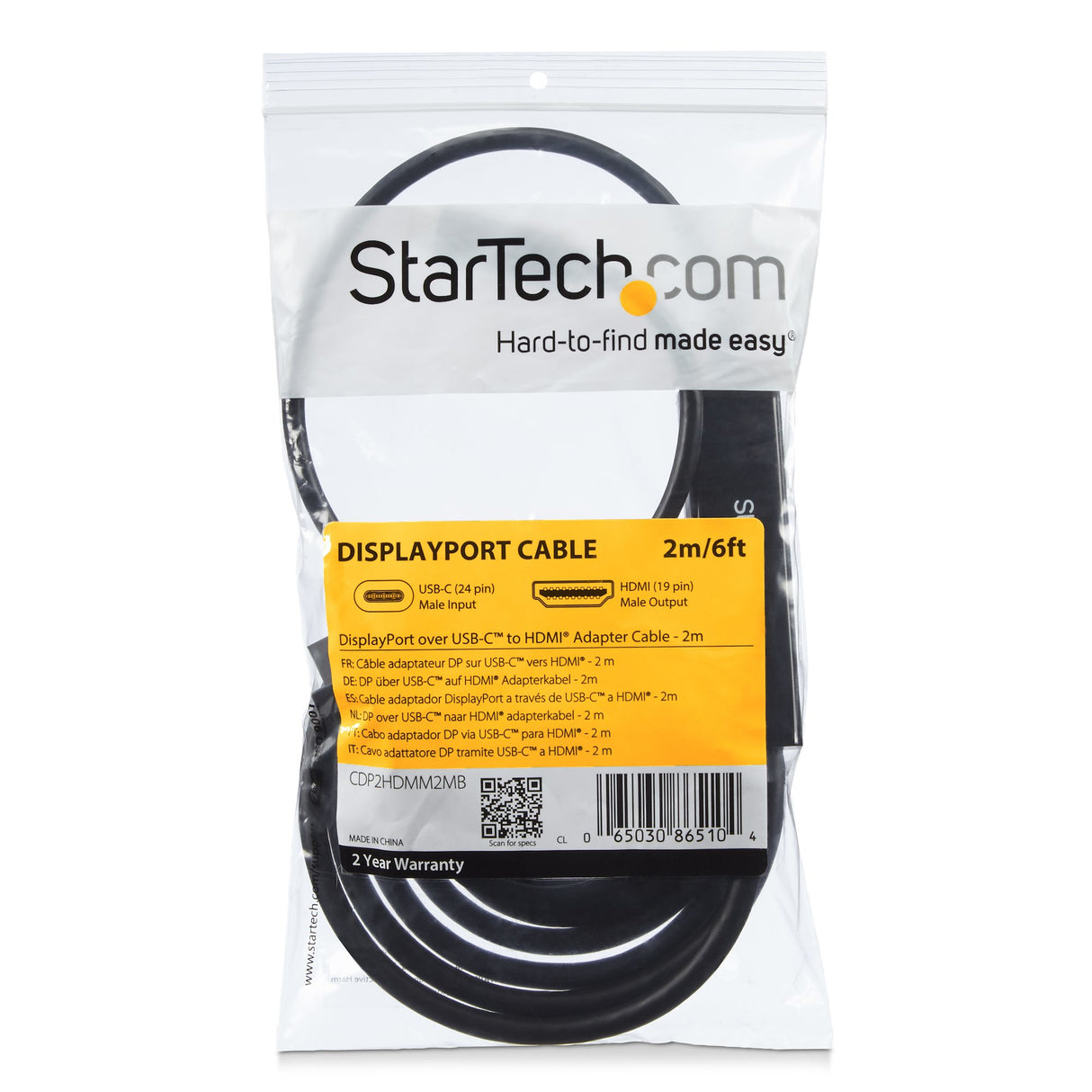 STARTECH 3ft USB-C to HDMI Cable - USB Type-C to HDMI Adapter Cable - 4K 30Hz - Black (CDP2HDMM2MB)