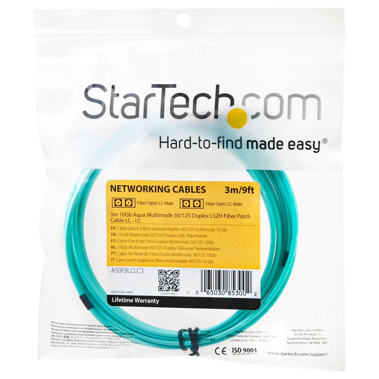 STARTECH 3m (10ft) LC|UPC to LC|UPC OM3 Multimode Fiber Optic Cable | Full Duplex 50|125µm Zipcord Fiber | 100G Networks | LOMMF|VCSEL | <0.3dB Low Insertion Loss | LSZH Fiber Patch Cord (A50FBLCLC3) (A50FBLCLC3)