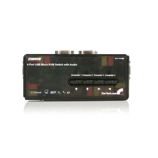 STARTECH 4 Port Black USB KVM Switch Kit with Cables and Audio - desktop KVM Switch - VGA KVM Switch - USB KVM Switch 4 Port (SV411KUSB)