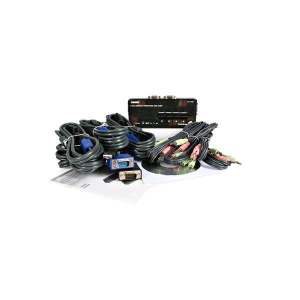 STARTECH 4 Port Black USB KVM Switch Kit with Cables and Audio - desktop KVM Switch - VGA KVM Switch - USB KVM Switch 4 Port (SV411KUSB)