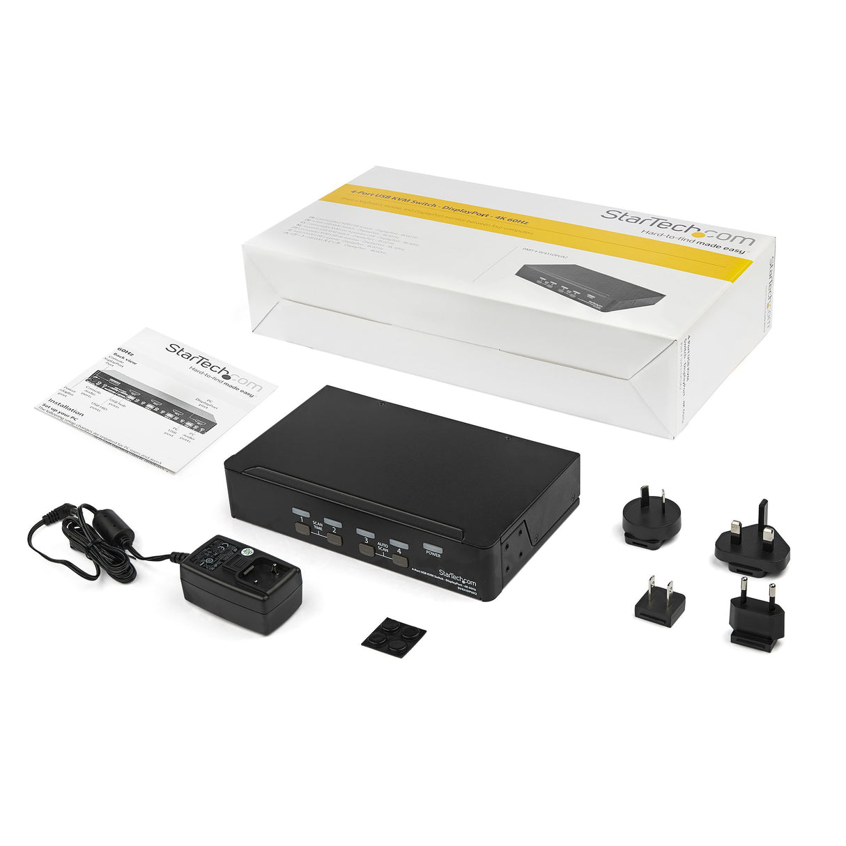 STARTECH 4 Port DisplayPort KVM Switch - 4K 60Hz - Single Display - Dual Port UHD DP 1.2 USB KVM Switch with Integrated USB 2.0 Hub & Audio - Dell | HP | Apple | Lenovo - TAA Compliant (SV431DPUA2) (SV431DPUA2)