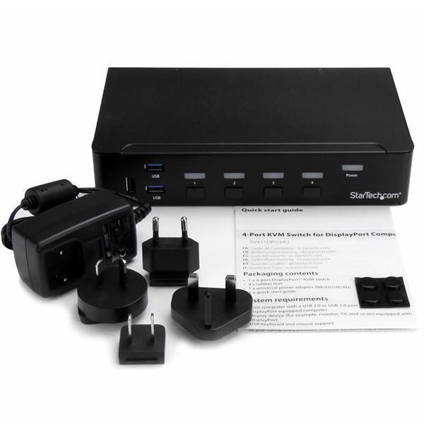 STARTECH 4 Port DisplayPort KVM Switch - DP KVM Switch with Audio and Built-in USB 3.0 Hub for Peripherals - 4K 30Hz (SV431DPU3A2) (SV431DPU3A2)