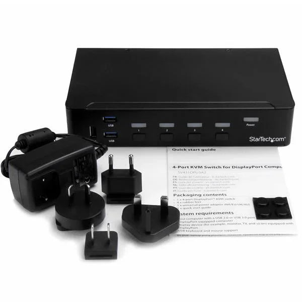 STARTECH 4 Port DisplayPort KVM Switch - DP KVM Switch with Audio and Built-in USB 3.0 Hub for Peripherals - 4K 30Hz (SV431DPU3A2) (SV431DPU3A2)