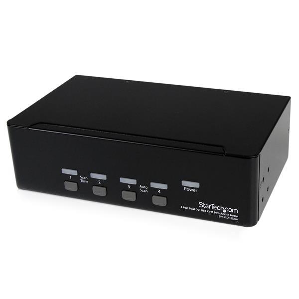 STARTECH 4 Port Dual DVI USB KVM Switch with Audio & USB 2.0 Hub (SV431DD2DUA)